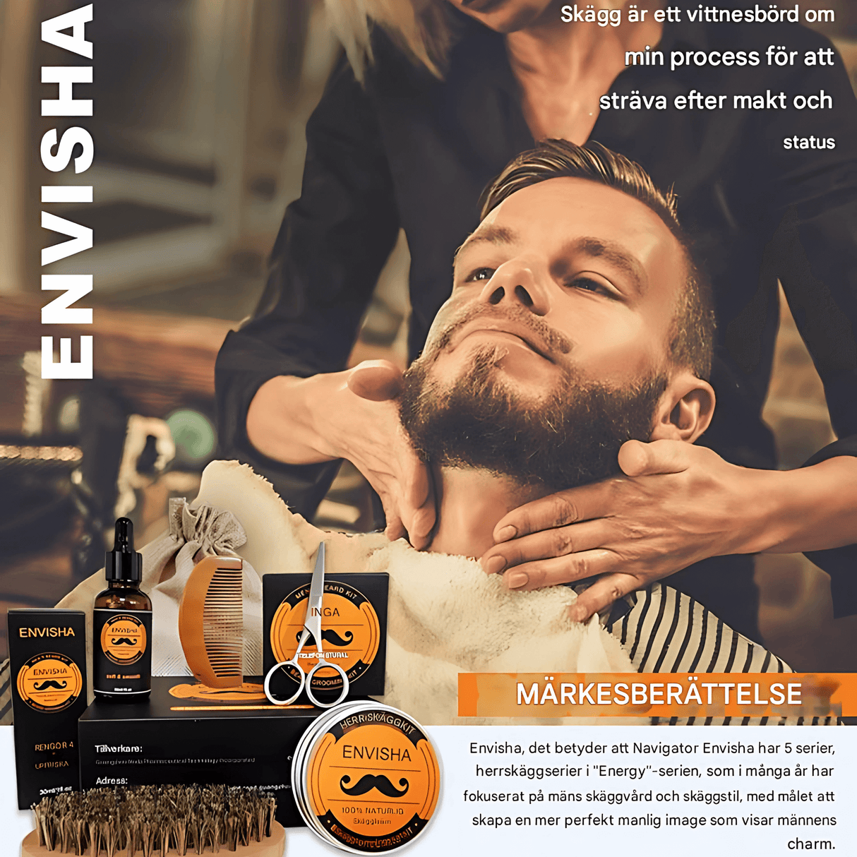 BeardMaster – 6-i-1 Skäggvårdskit för Män med Olja, Balm, Kam, Borste & Sax