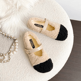 CuddleFlex – Plyschiga Cozy Skor med Guldspänne & Tvåfärgad Komfort för Inomhus och Lätt Utomhusbruk