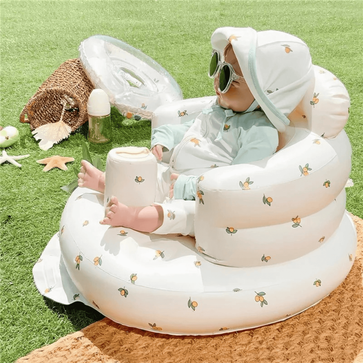 BabyNest – Uppblåsbar Babyfåtölj i PVC för Matning, Bad & Lek