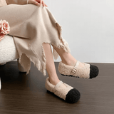 CuddleFlex – Plyschiga Cozy Skor med Guldspänne & Tvåfärgad Komfort för Inomhus och Lätt Utomhusbruk