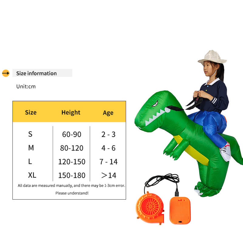 Opblaasbaar dinosauruskostuum voor kinderen en volwassenen