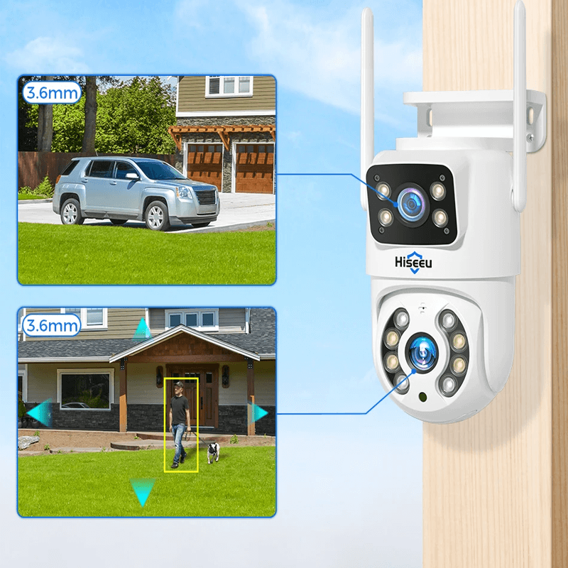 360° WiFi bewakingscamera met dubbele lens | AI menselijke detectie, nachtzicht, IP66 & mobiele bediening