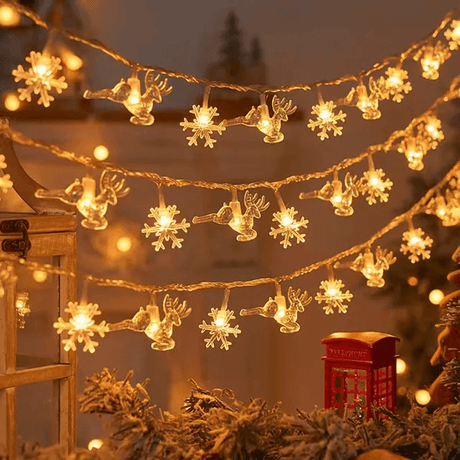 1,5-3m LED-stringverlichting met kerstthema, kerststringverlichting - sneeuwvlokken, rendieren, sterren, kerstboom