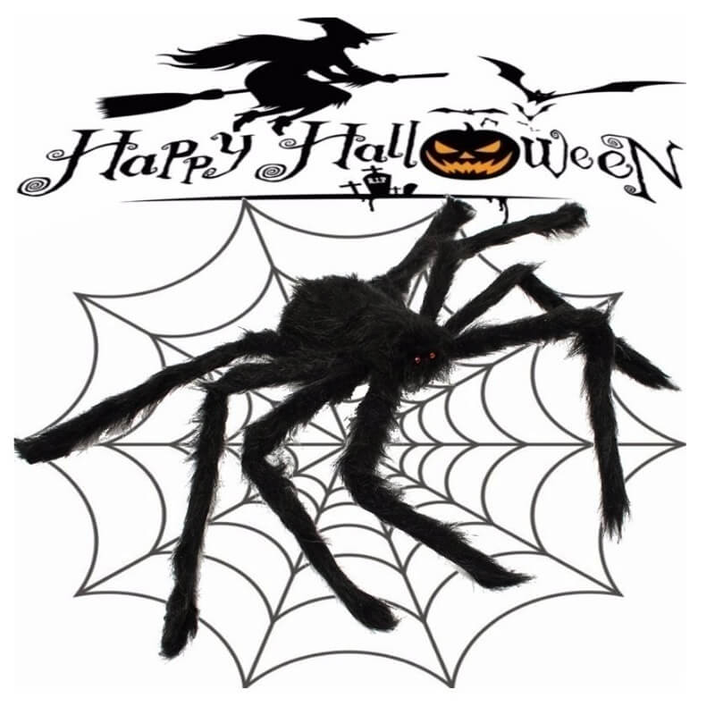 Grote Zwarte Pluche Spin - Enge Halloween Decoratie voor Feest en Huis, Realistische Bedriegende Spin voor Enge Feestjes