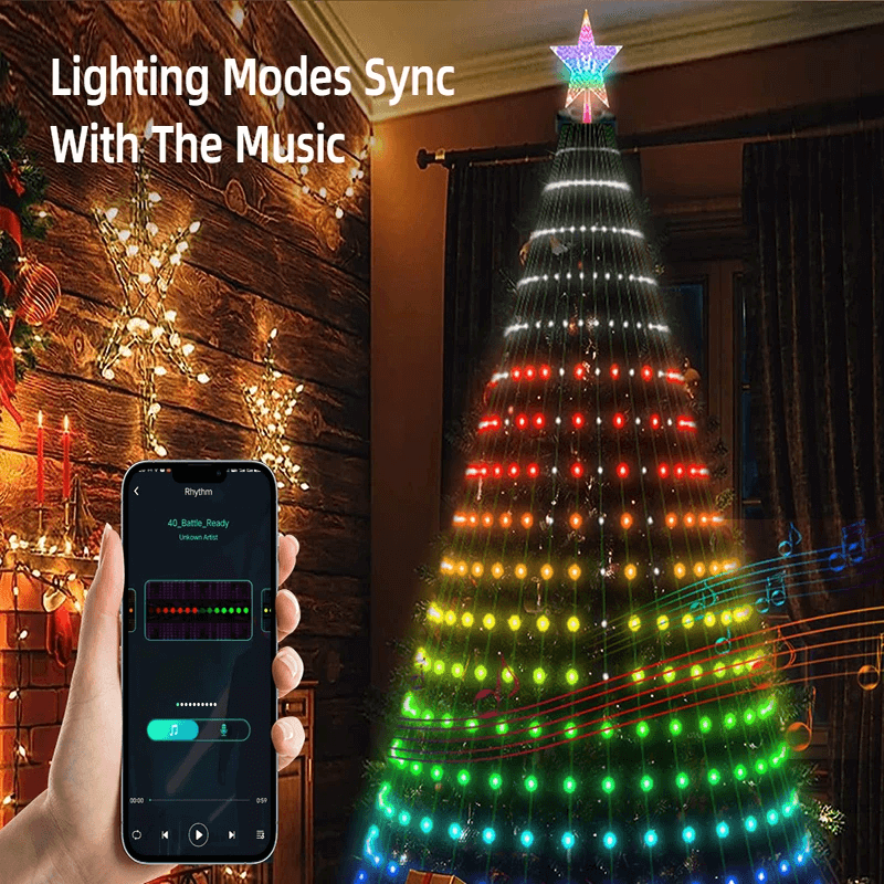 APP voor slimme kerstboomverlichting bestuurd via smartphone - synchroniseren met muziek, timer