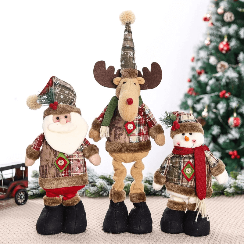 Kerstpop ornament van stof, met of zonder uitschuifbare poten - kerstversiering, kerstman, eland, sneeuwpop