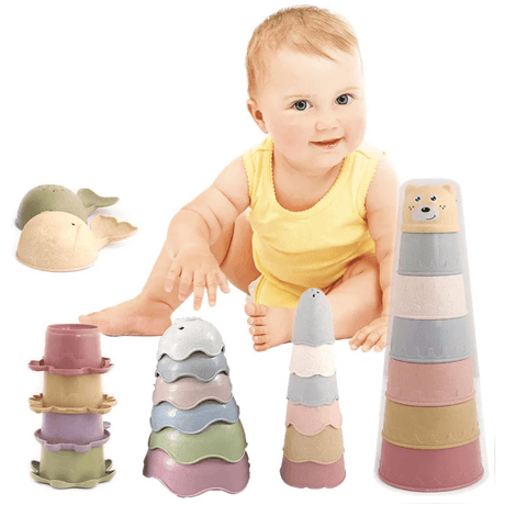 Stapelbekers voor baby's en peuters | Kleurrijk plastic speelgoed voor in bad - ontwikkeling van sensorisch spel vanaf 6+ maanden