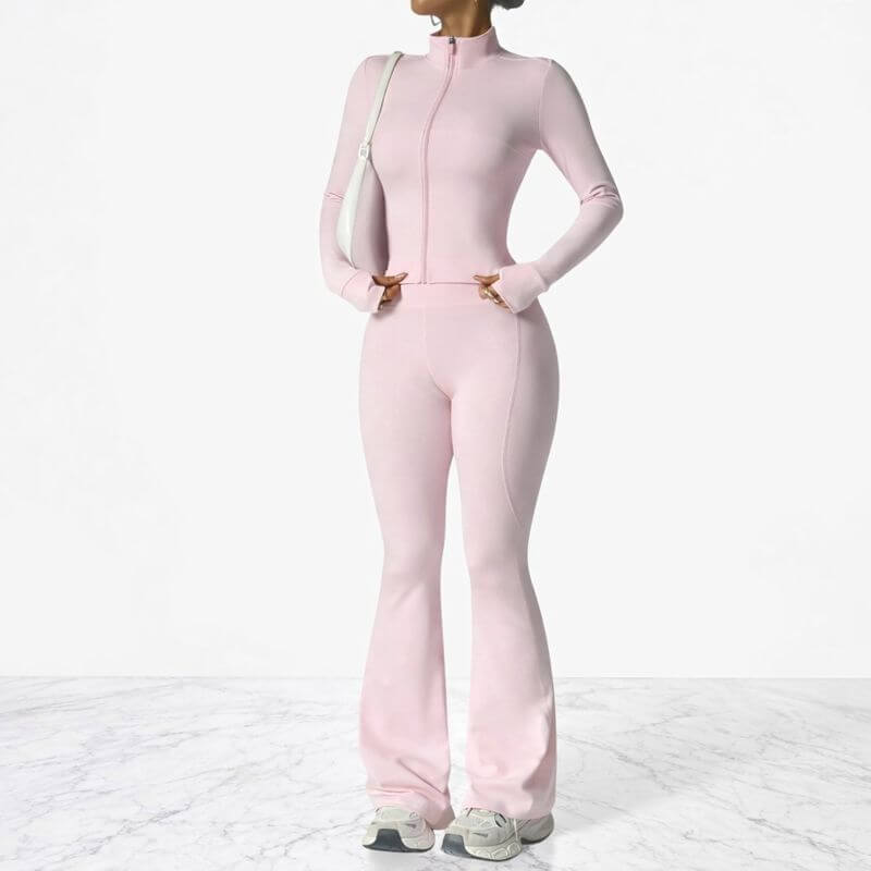 AeroFlare – Snabbtorkande Träningsset för Dam med Slim Fit Jacka & Flared Tights för Yoga, Träning och Vardag