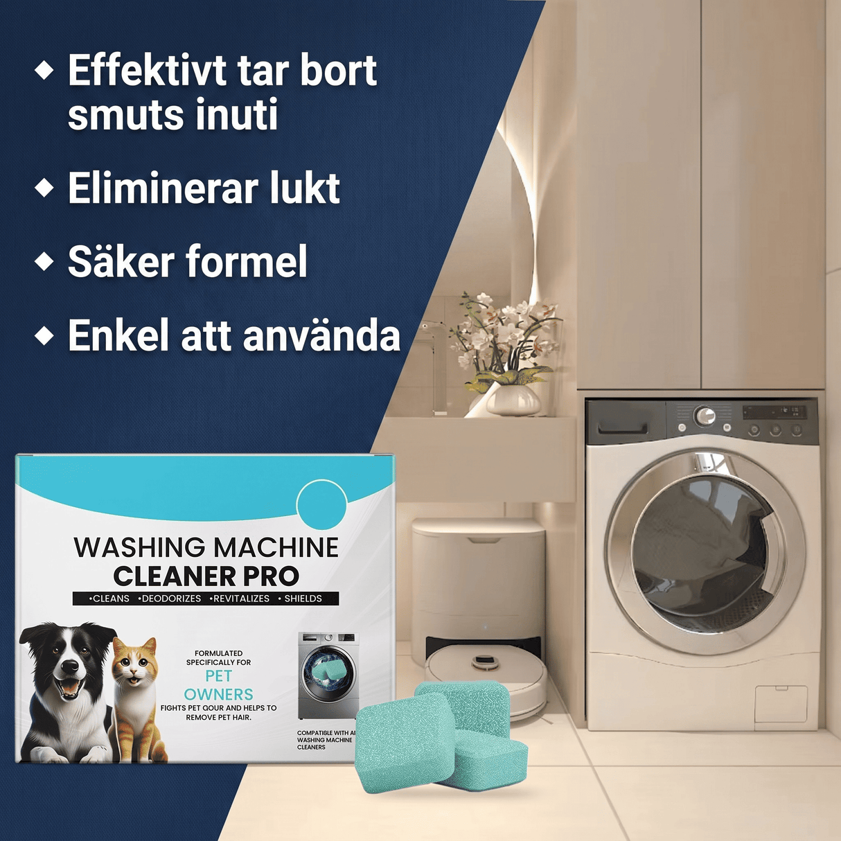 FreshCore – Rengöringstabletter för Tvättmaskin mot Djurhår och Lukt – Djuprengöring