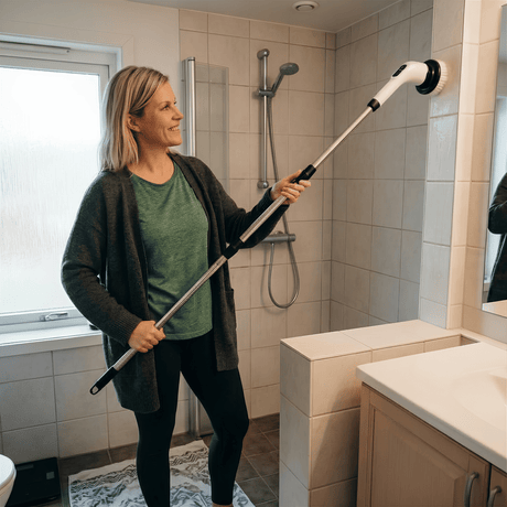 SpinClean - 9-i-1 Elektrisk Rengöringsborste Med Stav För Skonsam Städning