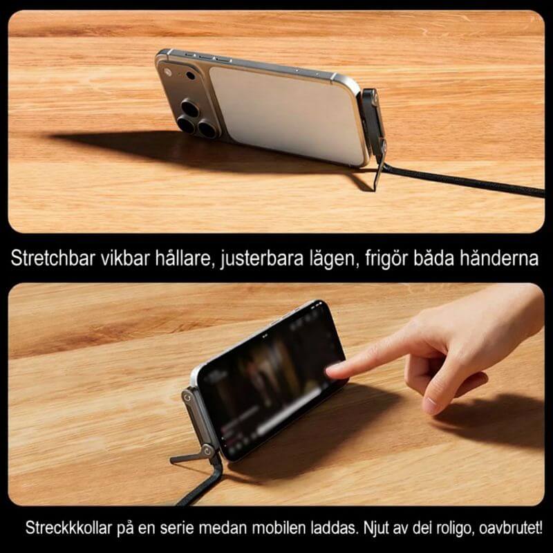 VoltDock – 240W/65W Snabbladdningskabel med Vikbart Stativ, Flätad Design & Elbow-Kontakt för Mobil, Surfplatta och Laptop