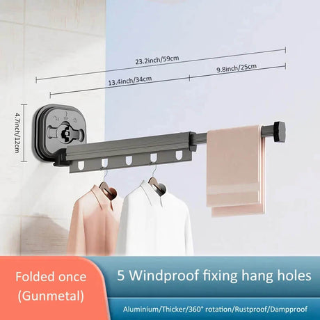 DryFold - Opvouwbaar droogrek voor wandmontage met zuignappen voor ruimtebesparing