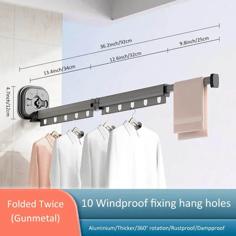 DryFold - Opvouwbaar droogrek voor wandmontage met zuignappen voor ruimtebesparing