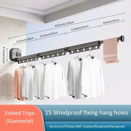 DryFold - Opvouwbaar droogrek voor wandmontage met zuignappen voor ruimtebesparing