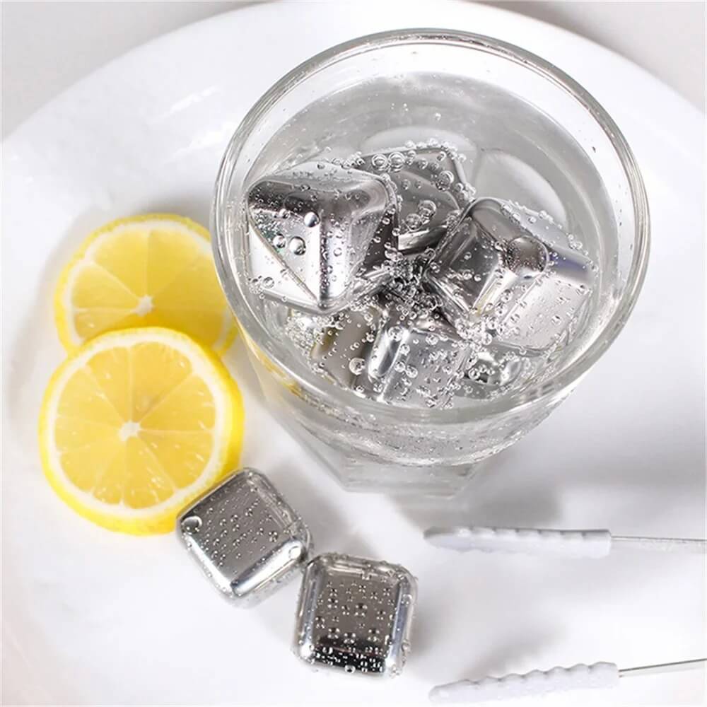 FrostGleam - Roestvrijstalen ijsblokjesset | Herbruikbare ijsblokjes voor whiskey, wijn & cocktails - Stijlvol, Cool & Geen Verdunning