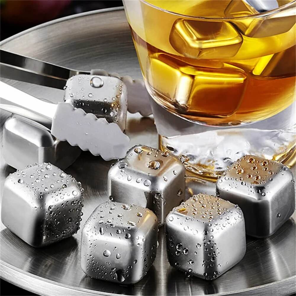 FrostGleam - Roestvrijstalen ijsblokjesset | Herbruikbare ijsblokjes voor whiskey, wijn & cocktails - Stijlvol, Cool & Geen Verdunning