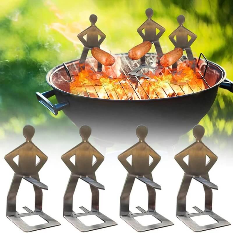 Sausbro - Draagbare roestvrijstalen worsthouder voor camping, barbecue en picknick 5st