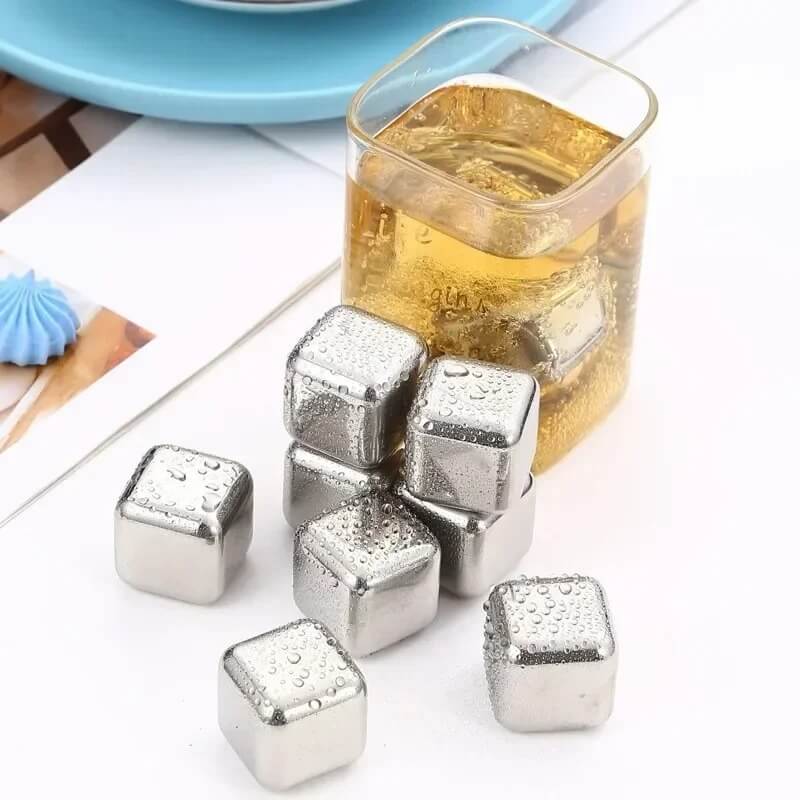 FrostGleam - Roestvrijstalen ijsblokjesset | Herbruikbare ijsblokjes voor whiskey, wijn & cocktails - Stijlvol, Cool & Geen Verdunning