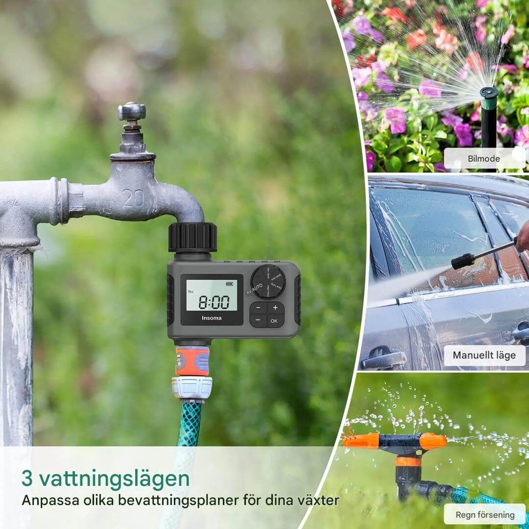 AquaSentry – Automatisk Bevattningstimer med LCD och Smart Regnfördröjning | För Enklare Trädgårdsvård Utomhus