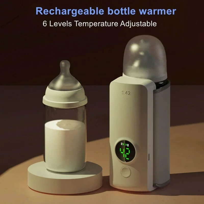 Oplaadbare babyflesverwarmer - 6 temperatuurinstellingen, display en verwarmingsmanchet voor moedermelk