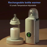 Oplaadbare babyflesverwarmer - 6 temperatuurinstellingen, display en verwarmingsmanchet voor moedermelk