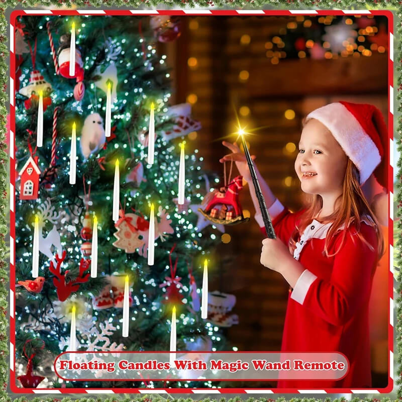Drijvende LED Kaars met Toverstok Afstandsbediening | Vlamloze Hangende Decoratieve Kaarsen voor Kerstmis, Halloween & Bruiloft