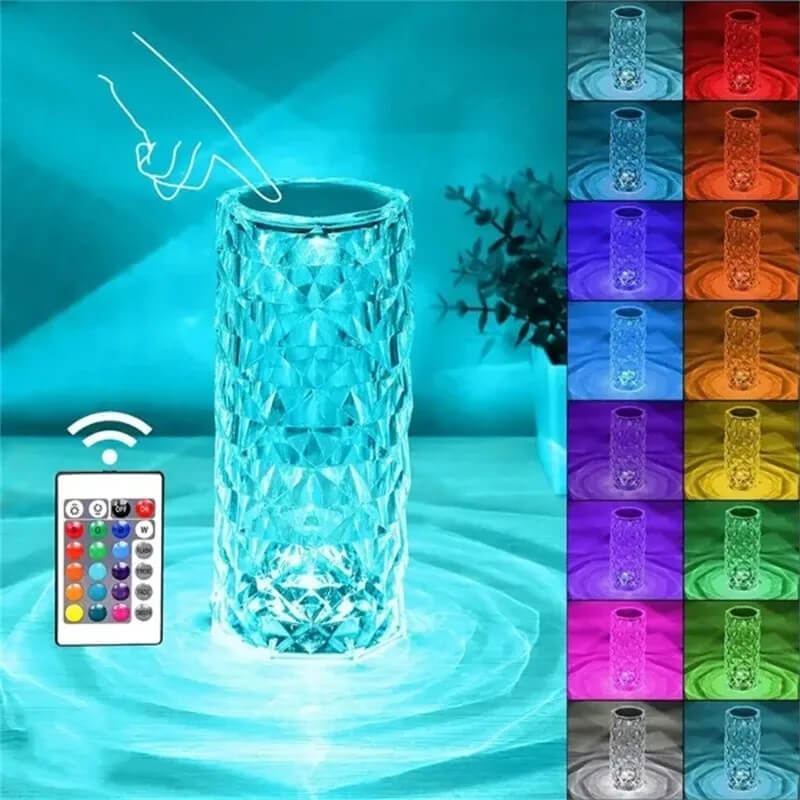 Kristallen Lamp met 16 Kleuren & Diamanten Roos LED Licht - Aanraken & Afstandsbediening USB Oplaadbaar, Romantische Sfeer voor Thuis