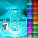 Kristallen Lamp met 16 Kleuren & Diamanten Roos LED Licht - Aanraken & Afstandsbediening USB Oplaadbaar, Romantische Sfeer voor Thuis