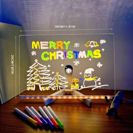 Transparant Licht Acryl Schrijfbord met 7-Kleuren Pennen - Herbruikbaar Boodschapbord met LED Verlichting