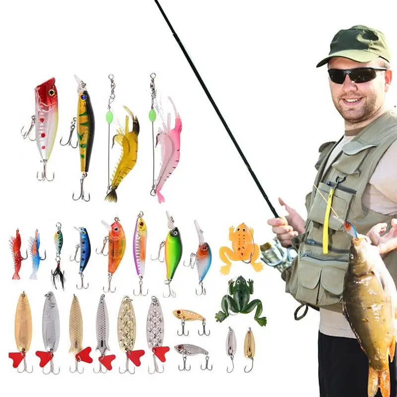 AnglerAdvent - 24 Dagars Julnedräkning Presentuppsättning med Olika Fiskedrag och Tackel