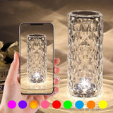 Kristallen Lamp met 16 Kleuren & Diamanten Roos LED Licht - Aanraken & Afstandsbediening USB Oplaadbaar, Romantische Sfeer voor Thuis