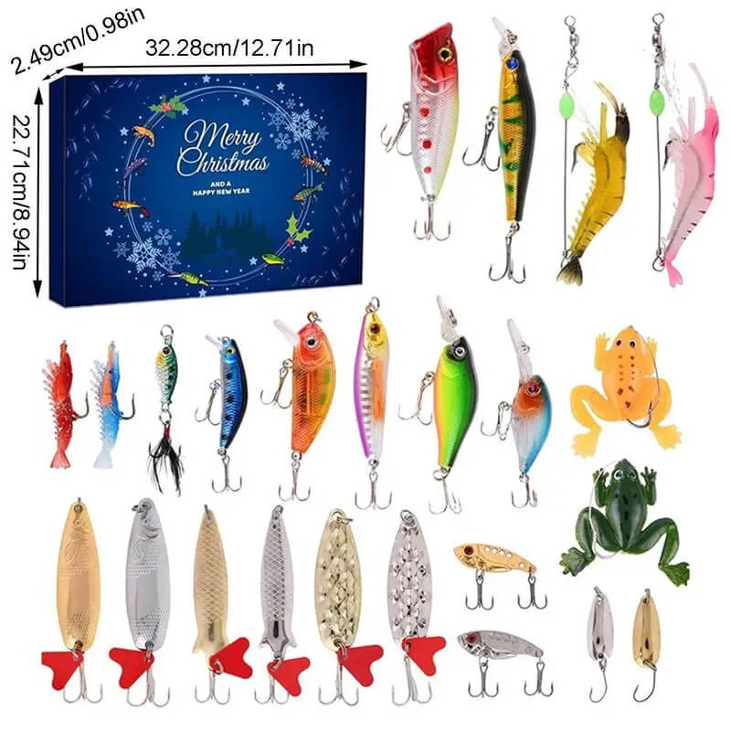 AnglerAdvent - 24 Dagars Julnedräkning Presentuppsättning med Olika Fiskedrag och Tackel