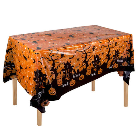 Halloween tafelkleed met pompoen en spinnenweb - Plastic tafelkleed voor feesttafels en huisdecoratie 220x130 cm