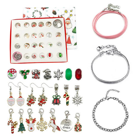 Lyxig Smyckes-Adventskalender för Barn – 24 Luckor med Armband och Berlocker för DIY Julsmycken