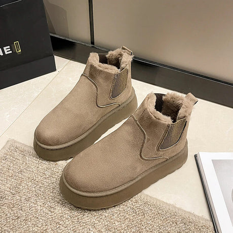 Antislip, warme gevoerde enkellaarsjes voor de winter, comfortabel en plat