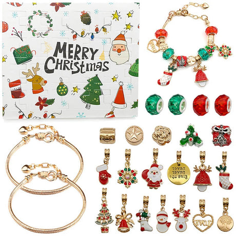 Lyxig Smyckes-Adventskalender för Barn – 24 Luckor med Armband och Berlocker för DIY Julsmycken