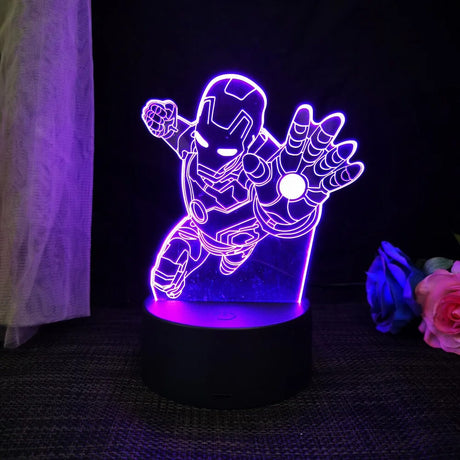 3D Superhjälte LED Nattlampa med Fjärrkontroll | 16 Färger & Touch – USB & Batteridriven Akryllampa för Barn & Gamingrum