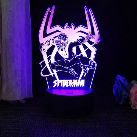 3D Superhjälte LED Nattlampa med Fjärrkontroll | 16 Färger & Touch – USB & Batteridriven Akryllampa för Barn & Gamingrum