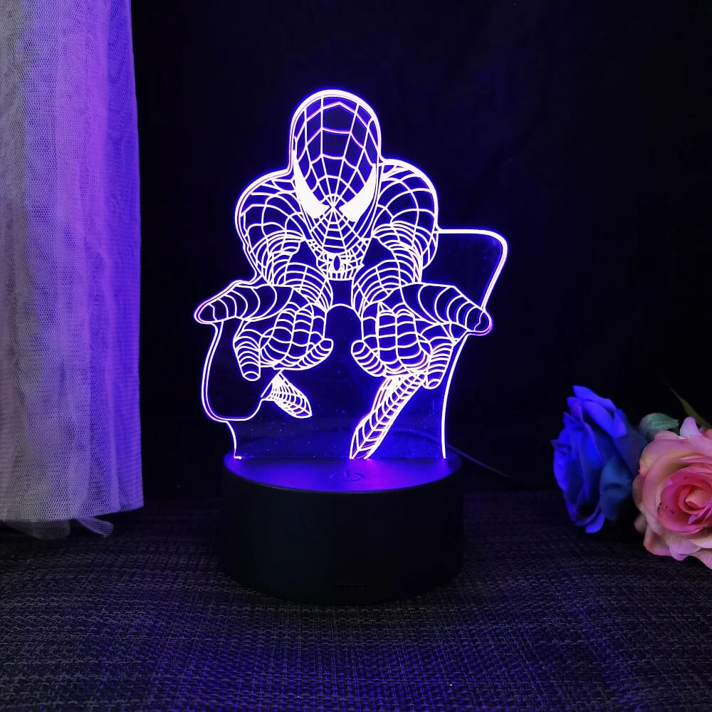3D Superhjälte LED Nattlampa med Fjärrkontroll | 16 Färger & Touch – USB & Batteridriven Akryllampa för Barn & Gamingrum