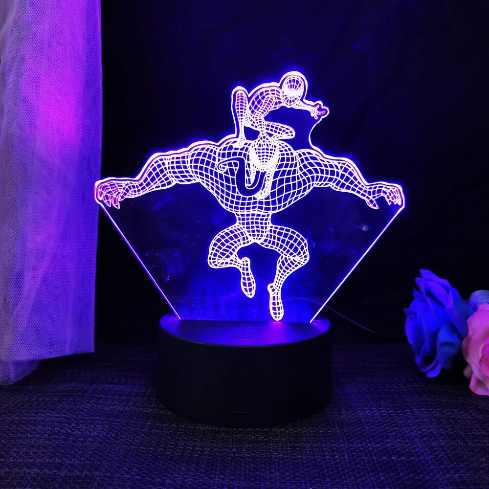 3D Superhjälte LED Nattlampa med Fjärrkontroll | 16 Färger & Touch – USB & Batteridriven Akryllampa för Barn & Gamingrum