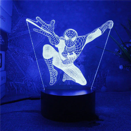 3D Superhjälte LED Nattlampa med Fjärrkontroll | 16 Färger & Touch – USB & Batteridriven Akryllampa för Barn & Gamingrum