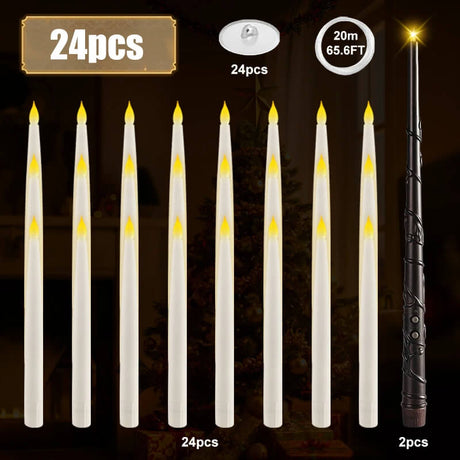Drijvende LED Kaars met Toverstok Afstandsbediening | Vlamloze Hangende Decoratieve Kaarsen voor Kerstmis, Halloween & Bruiloft