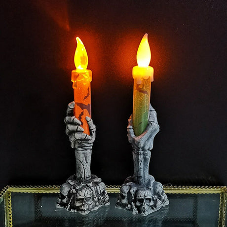 LED Kaarsenhouder met Skelethand - Enge Halloween Decoratie, Rookvrije Kaarsen voor Feest en Huis