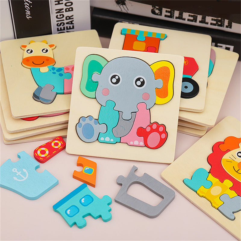 3D Houten Puzzels Voor Jonge Kinderen Beeldverhaal Dieren Onderwijs Cognitief