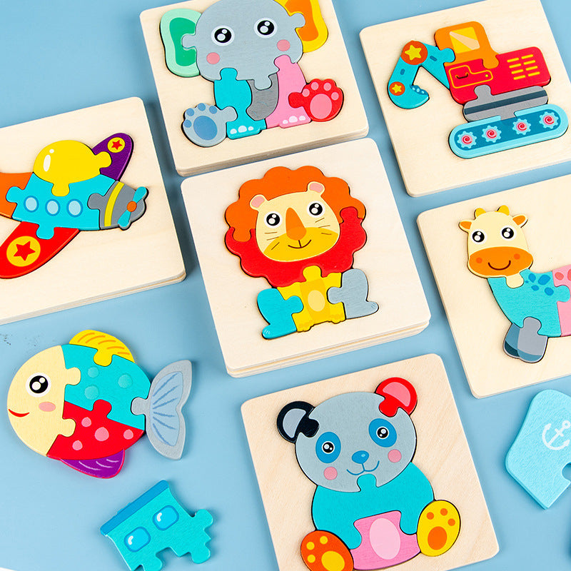 3D Houten Puzzels Voor Jonge Kinderen Beeldverhaal Dieren Onderwijs Cognitief
