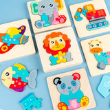 3D Houten Puzzels Voor Jonge Kinderen Beeldverhaal Dieren Onderwijs Cognitief