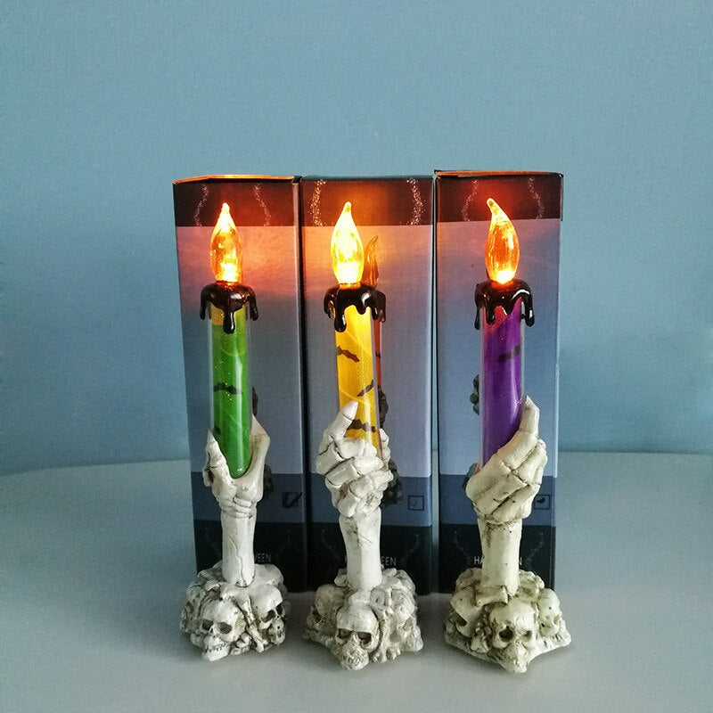 LED Kaarsenhouder met Skelethand - Enge Halloween Decoratie, Rookvrije Kaarsen voor Feest en Huis