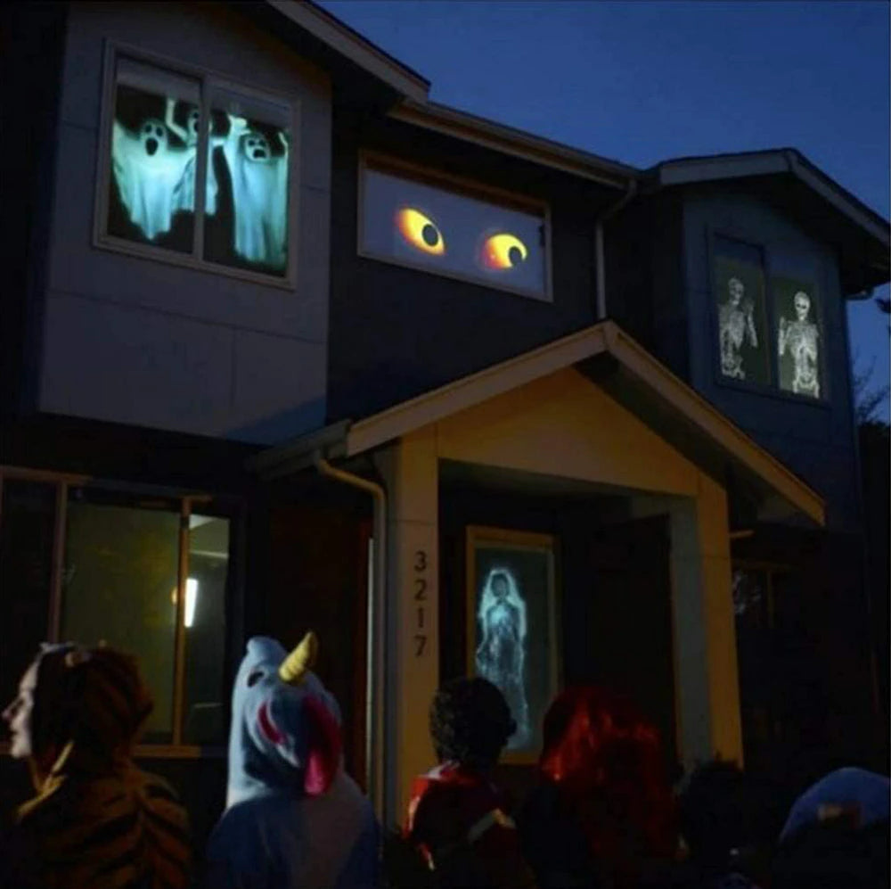 Kerstmis & Halloween holografische projector - 12 spookachtige projecties, LED podiumeffecten voor feesten, eenvoudige installatie, perfecte decoratie